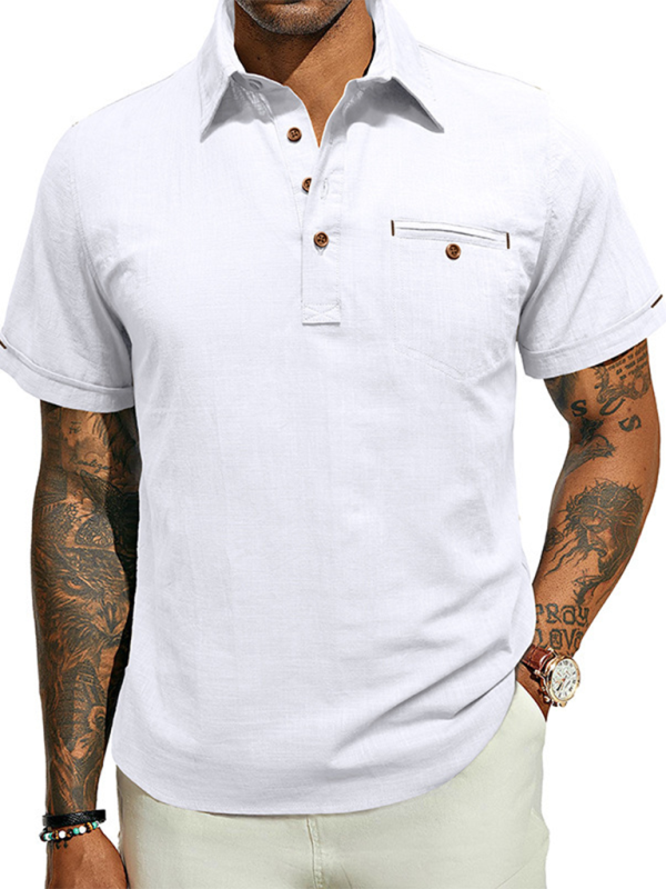 Men's Casual Solid Color Lapel Short-sleeved Shirt