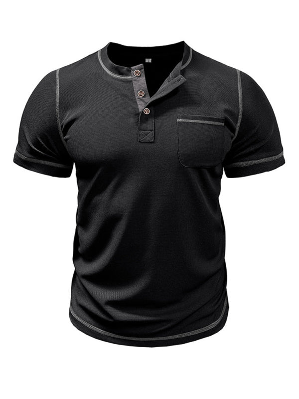 Men's Vintage Henley Collar Short Sleeve T-Shirt