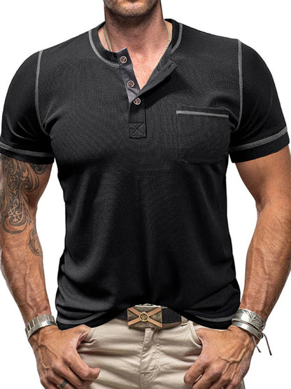 Men's Vintage Henley Collar Short Sleeve T-Shirt