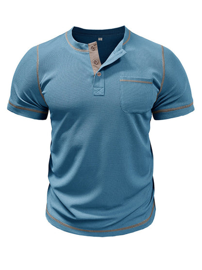 Men's Vintage Henley Collar Short Sleeve T-Shirt