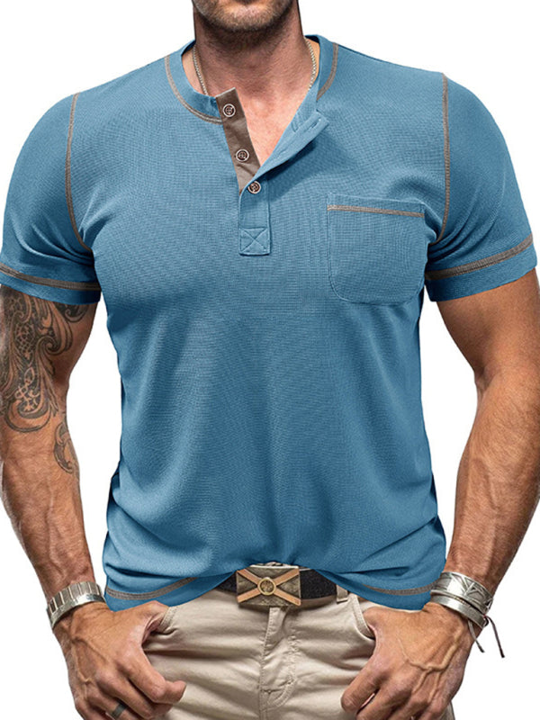 Men's Vintage Henley Collar Short Sleeve T-Shirt