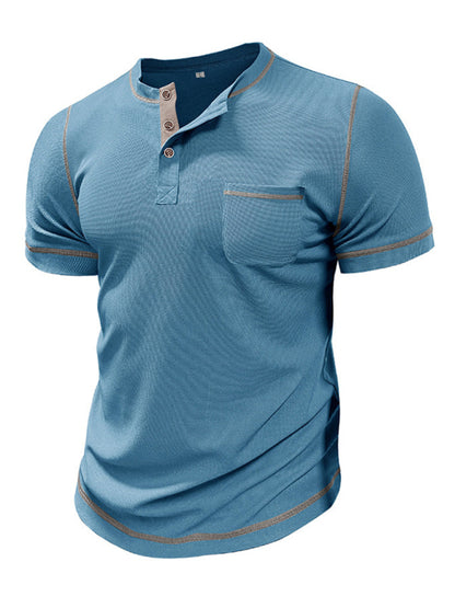 Men's Vintage Henley Collar Short Sleeve T-Shirt