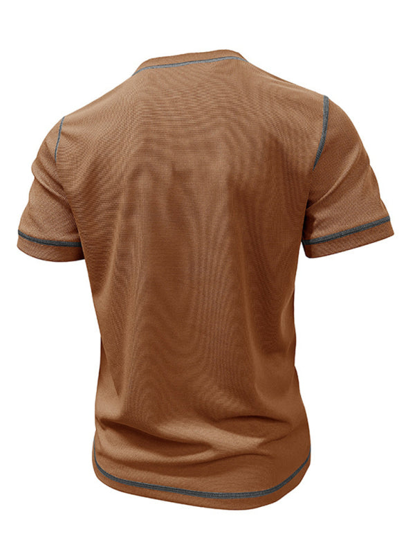 Men's Vintage Henley Collar Short Sleeve T-Shirt