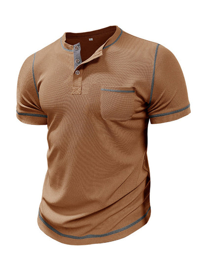 Men's Vintage Henley Collar Short Sleeve T-Shirt