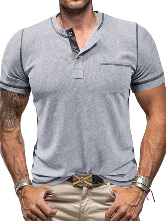 Men's Vintage Henley Collar Short Sleeve T-Shirt