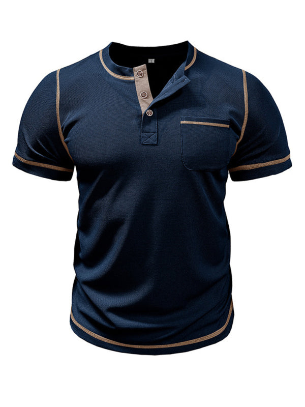 Men's Vintage Henley Collar Short Sleeve T-Shirt