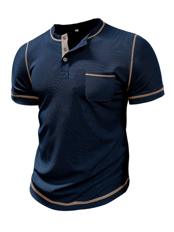 Men's Vintage Henley Collar Short Sleeve T-Shirt