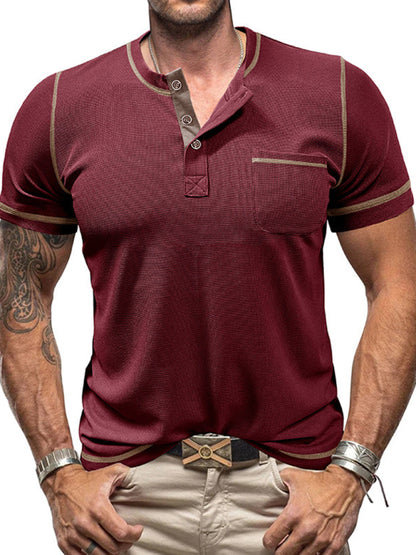 Men's Vintage Henley Collar Short Sleeve T-Shirt