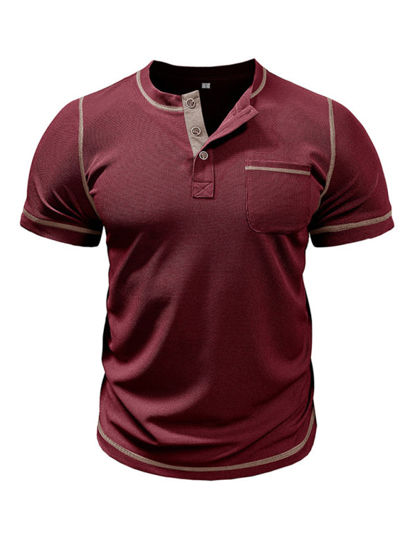 Men's Vintage Henley Collar Short Sleeve T-Shirt