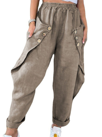 Casual Pocket Button Waist Casual Trousers