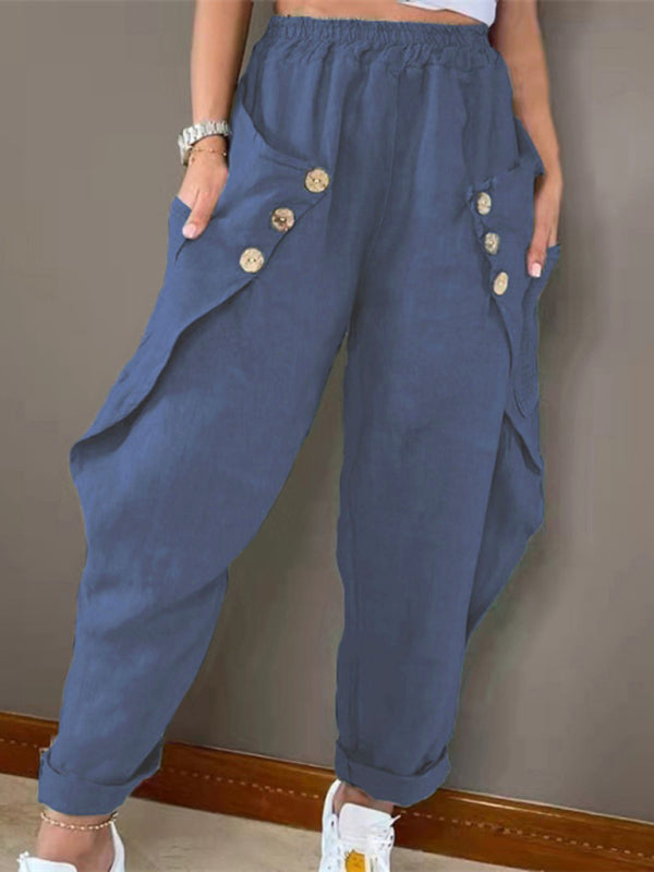 Casual Pocket Button Waist Casual Trousers