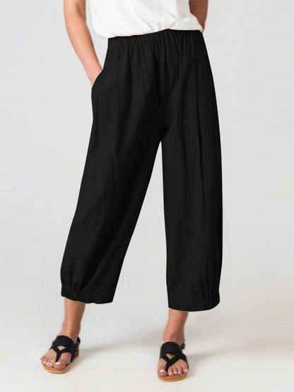 Loose Harem Pants High Waist Cotton Linen Cropped Pants Wide Leg Women's Pants