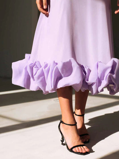 Elegant A-line Skirt Ruffled Hem Sundress for Women