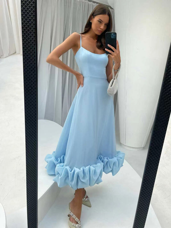 Elegant A-line Skirt Ruffled Hem Sundress for Women