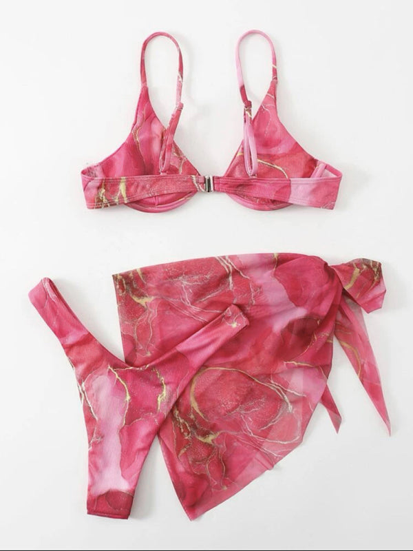 New marble tie-dye three-piece bikini set