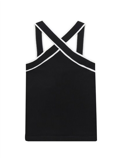 Feminine slim fit inner contrast knitted suspender commuting vest top T-shirt