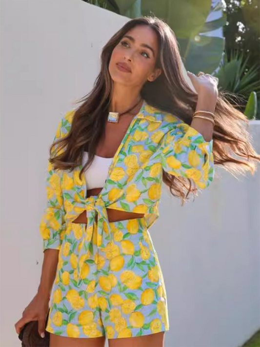 Lemon Print Shorts Suit